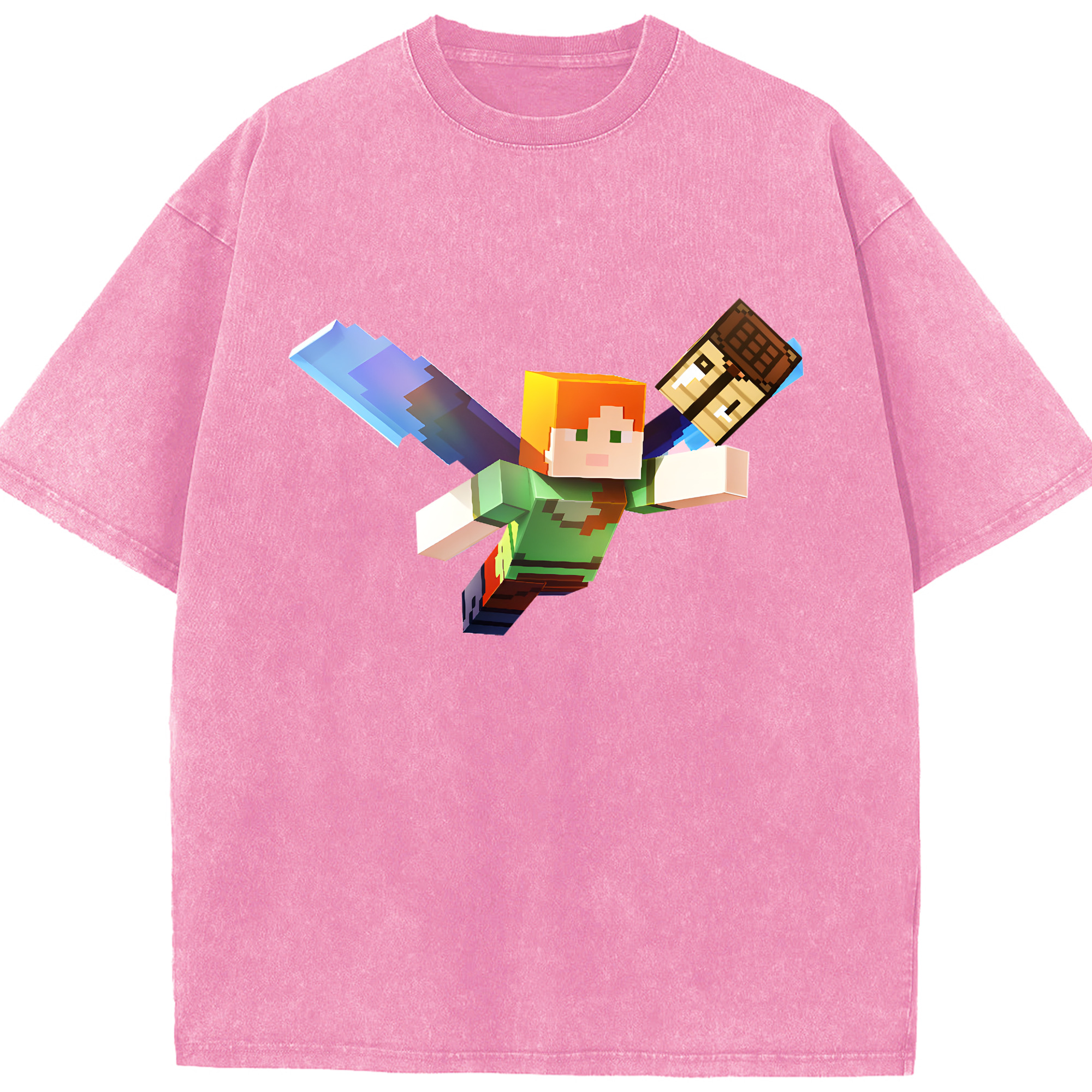 （画像用） マインクラフト ブロックの世界 Minecraft MC Block world 綿100% ヴィンテージ風 半袖Tシャツ（フロントプリント）
